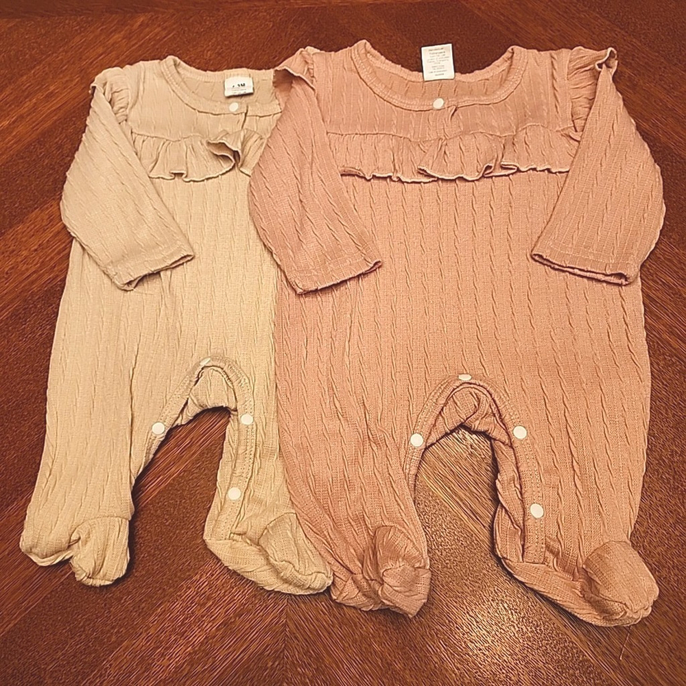 Set of 2 Sleepers 1-3 Months Pink/Cream Baby Girl A1